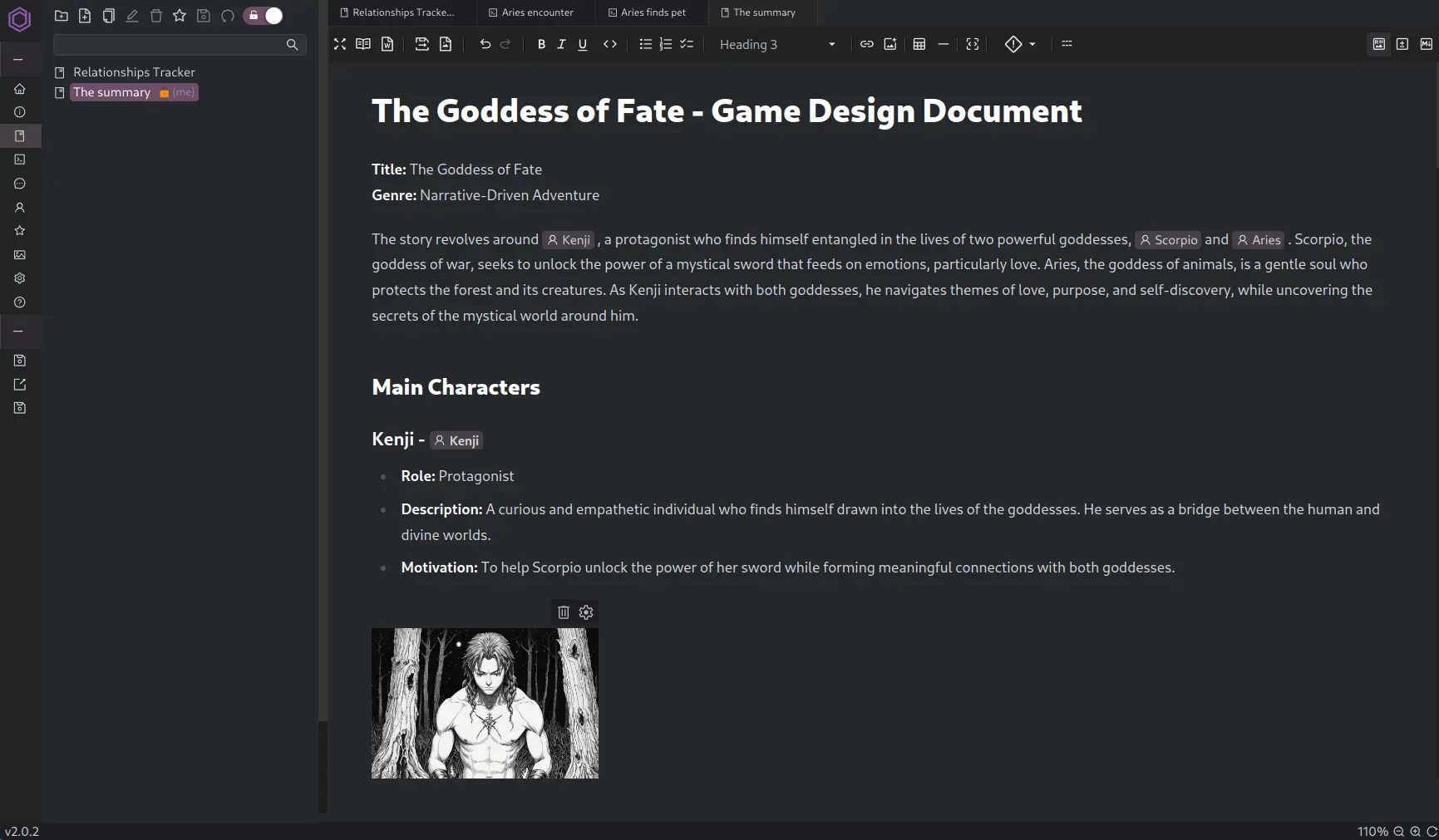 GDD Editor interface
