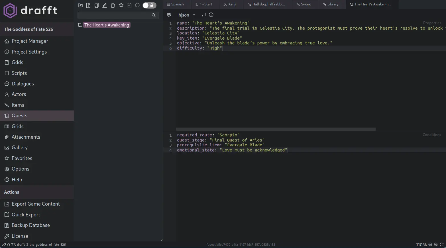 Quest Editor interface